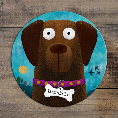 Chocolate Labrador - Personalised Pooch Circular Glass Art Worktop Saver